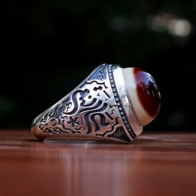 Yemeni Sulemani Aqeeq Ring | Sterling Silver 92.5 | US Size 12 - AlAliGems