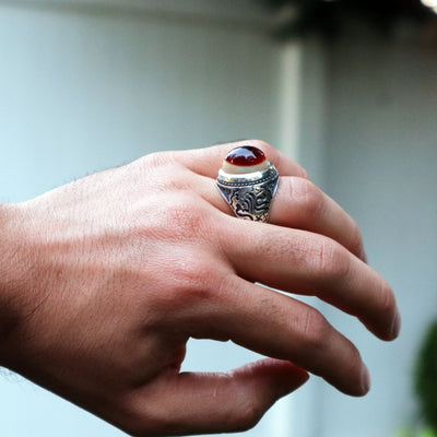 Yemeni Sulemani Aqeeq Ring | Sterling Silver 92.5 | US Size 12 - AlAliGems