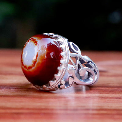Yemeni Sulemani Aqeeq Ring | Sterling Silver 92.5 | US Size 10 - AlAliGems