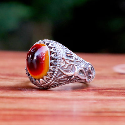 Yemeni Sulemani Aqeeq Ring | Sterling Silver 92.5 | US Size 11 - AlAliGems
