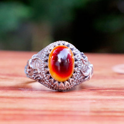 Yemeni Sulemani Aqeeq Ring | Sterling Silver 92.5 | US Size 11 - AlAliGems