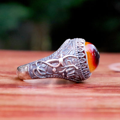 Yemeni Sulemani Aqeeq Ring | Sterling Silver 92.5 | US Size 11 - AlAliGems