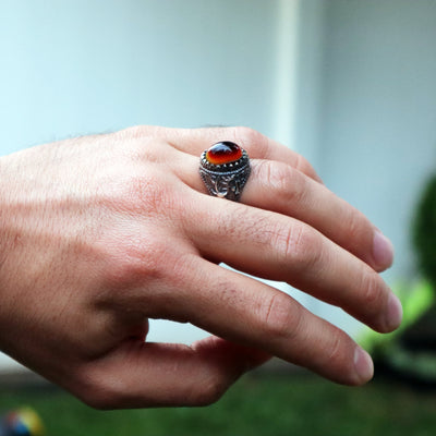 Yemeni Sulemani Aqeeq Ring | Sterling Silver 92.5 | US Size 11 - AlAliGems