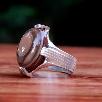 Yemeni Sulemani Aqeeq Ring | Sterling Silver 92.5 | US Size 10 - AlAliGems