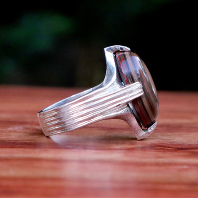 Yemeni Sulemani Aqeeq Ring | Sterling Silver 92.5 | US Size 10 - AlAliGems