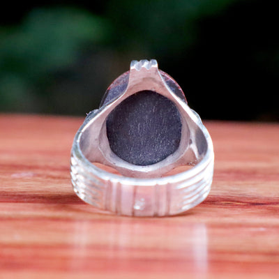 Yemeni Sulemani Aqeeq Ring | Sterling Silver 92.5 | US Size 10 - AlAliGems