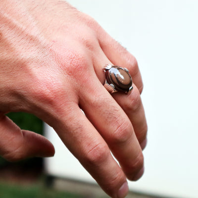 Yemeni Sulemani Aqeeq Ring | Sterling Silver 92.5 | US Size 10 - AlAliGems