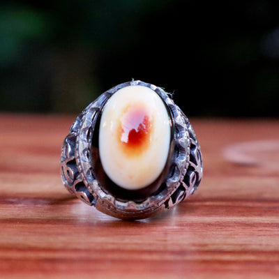 Yemeni Sulemani Aqeeq Ring | Sterling Silver 92.5 | US Size 8.5 - AlAliGems