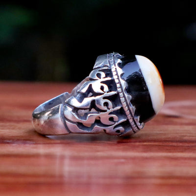 Yemeni Sulemani Aqeeq Ring | Sterling Silver 92.5 | US Size 8.5 - AlAliGems