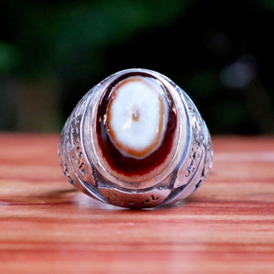 Yemeni Sulemani Aqeeq Ring | Sterling Silver 92.5 | US Size 12.5 - AlAliGems