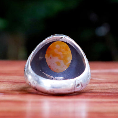 Yemeni Sulemani Aqeeq Ring | Sterling Silver 92.5 | US Size 12.5 - AlAliGems