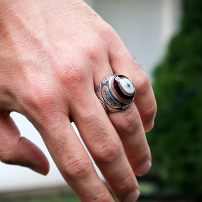 Yemeni Sulemani Aqeeq Ring | Sterling Silver 92.5 | US Size 12.5 - AlAliGems