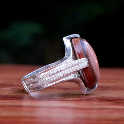 Yemeni Sulemani Aqeeq Ring | Sterling Silver 92.5 | US Size 10.5 - AlAliGems