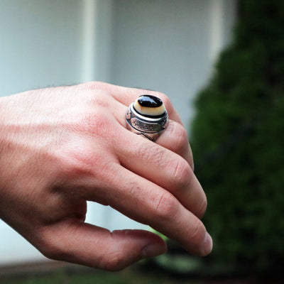 Yemeni Sulemani Aqeeq Ring | Sterling Silver 92.5 | US Size 12 - AlAliGems