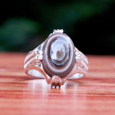 Yemeni Sulemani Aqeeq Ring | Sterling Silver 92.5 | US Size 11 - AlAliGems