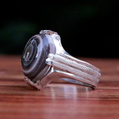 Yemeni Sulemani Aqeeq Ring | Sterling Silver 92.5 | US Size 11 - AlAliGems