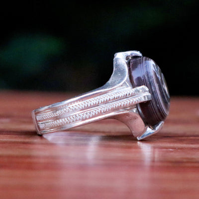 Yemeni Sulemani Aqeeq Ring | Sterling Silver 92.5 | US Size 11 - AlAliGems