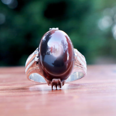Yemeni Sulemani Aqeeq Ring | Sterling Silver 92.5 | US Size 10 - AlAliGems