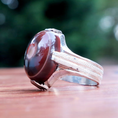 Yemeni Sulemani Aqeeq Ring | Sterling Silver 92.5 | US Size 10 - AlAliGems