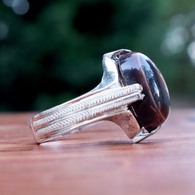 Yemeni Sulemani Aqeeq Ring | Sterling Silver 92.5 | US Size 10 - AlAliGems