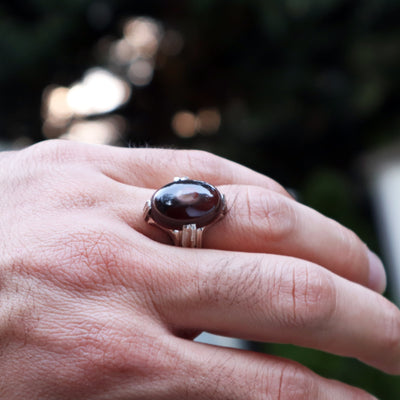 Yemeni Sulemani Aqeeq Ring | Sterling Silver 92.5 | US Size 10 - AlAliGems