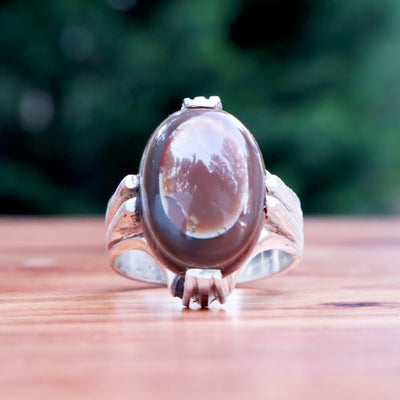 Yemeni Sulemani Aqeeq Ring | Sterling Silver 92.5 | US Size 10 - AlAliGems