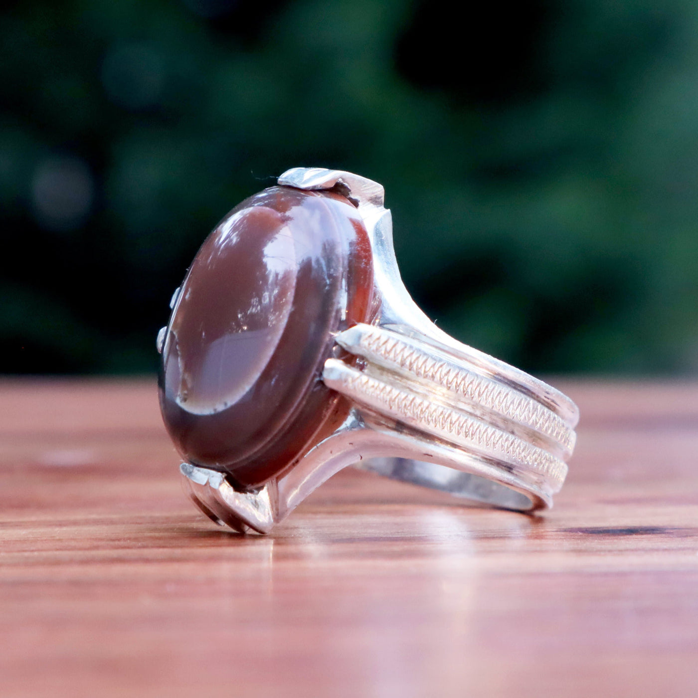 Yemeni Sulemani Aqeeq Ring | Sterling Silver 92.5 | US Size 10 - AlAliGems