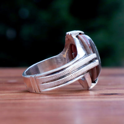 Yemeni Sulemani Aqeeq Ring | Sterling Silver 92.5 | US Size 10 - AlAliGems