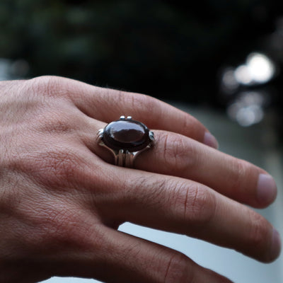 Yemeni Sulemani Aqeeq Ring | Sterling Silver 92.5 | US Size 10 - AlAliGems