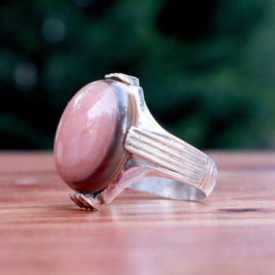 Yemeni Sulemani Aqeeq Ring | Sterling Silver 92.5 | US Size 10 - AlAliGems