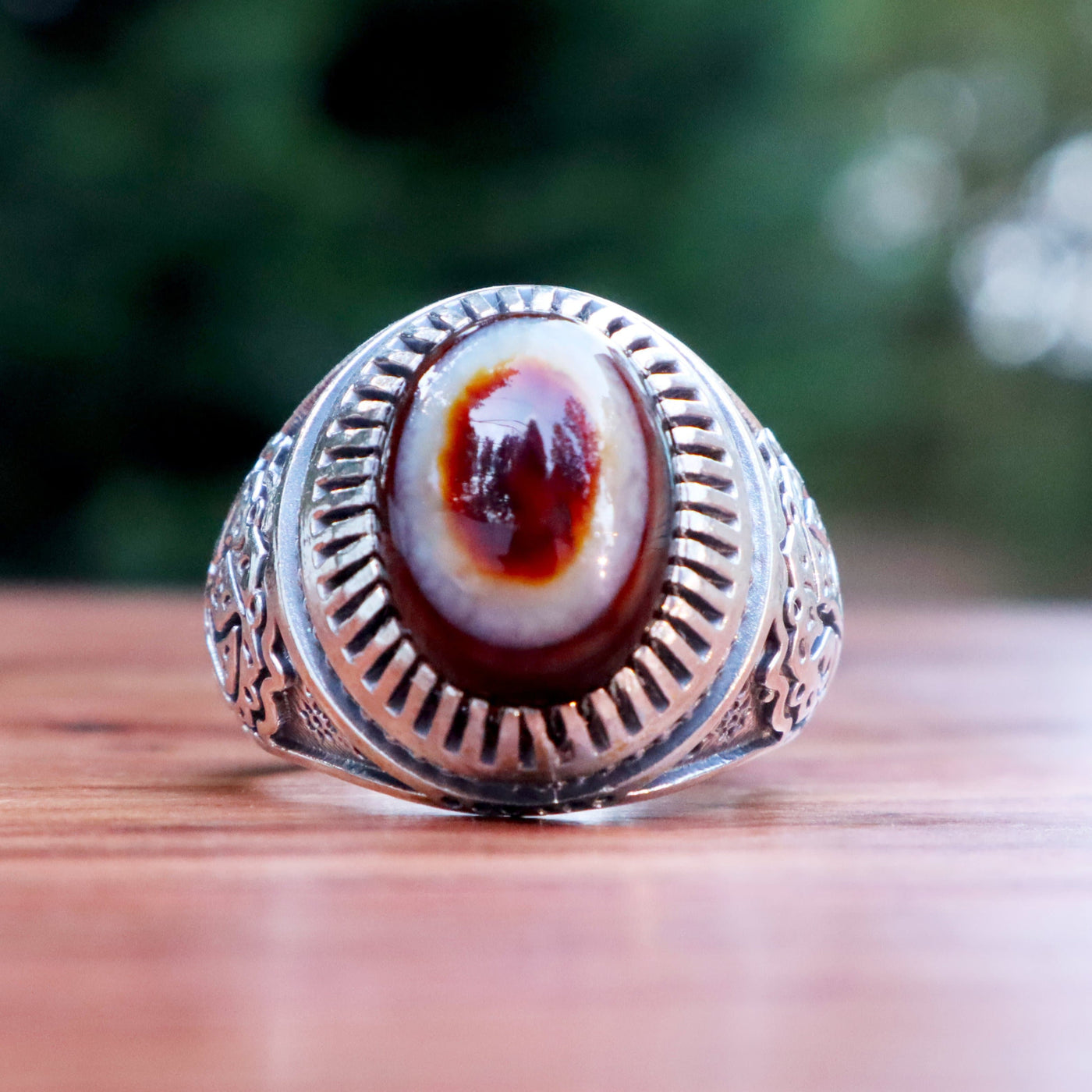 Yemeni Sulemani Aqeeq Ring | Sterling Silver 92.5 | US Size 12 - AlAliGems