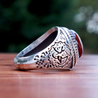 Yemeni Sulemani Aqeeq Ring | Sterling Silver 92.5 | US Size 12 - AlAliGems