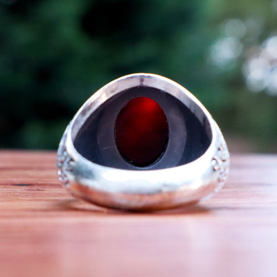 Yemeni Sulemani Aqeeq Ring | Sterling Silver 92.5 | US Size 12 - AlAliGems