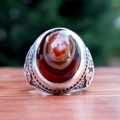 Yemeni Sulemani Aqeeq Ring | Sterling Silver 92.5 | US Size 12 - AlAliGems