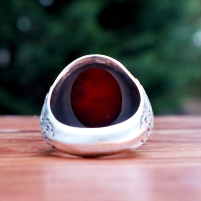 Yemeni Sulemani Aqeeq Ring | Sterling Silver 92.5 | US Size 12 - AlAliGems