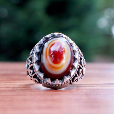 Yemeni Sulemani Aqeeq Ring | Sterling Silver 92.5 | US Size 8.5 - AlAliGems