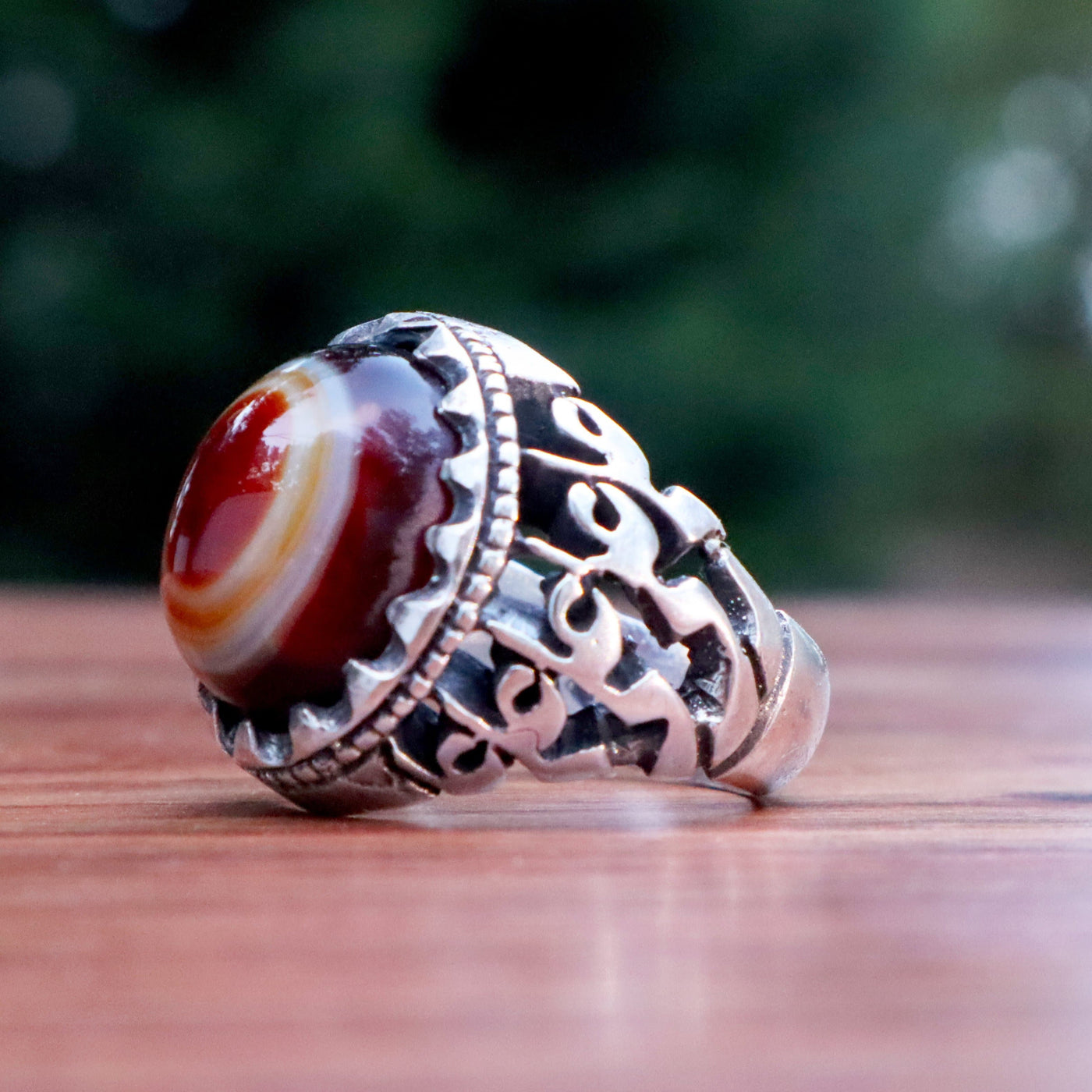 Yemeni Sulemani Aqeeq Ring | Sterling Silver 92.5 | US Size 8.5 - AlAliGems