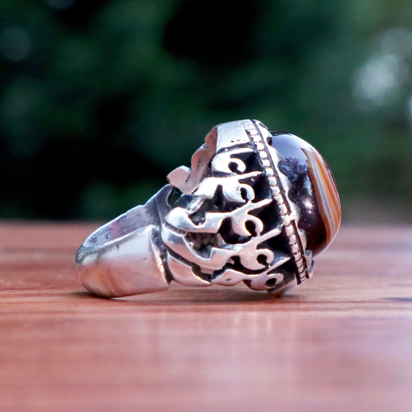 Yemeni Sulemani Aqeeq Ring | Sterling Silver 92.5 | US Size 8.5 - AlAliGems