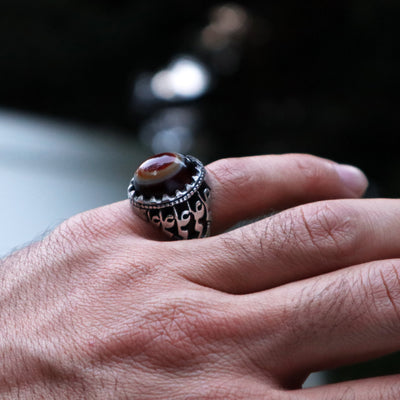 Yemeni Sulemani Aqeeq Ring | Sterling Silver 92.5 | US Size 8.5 - AlAliGems