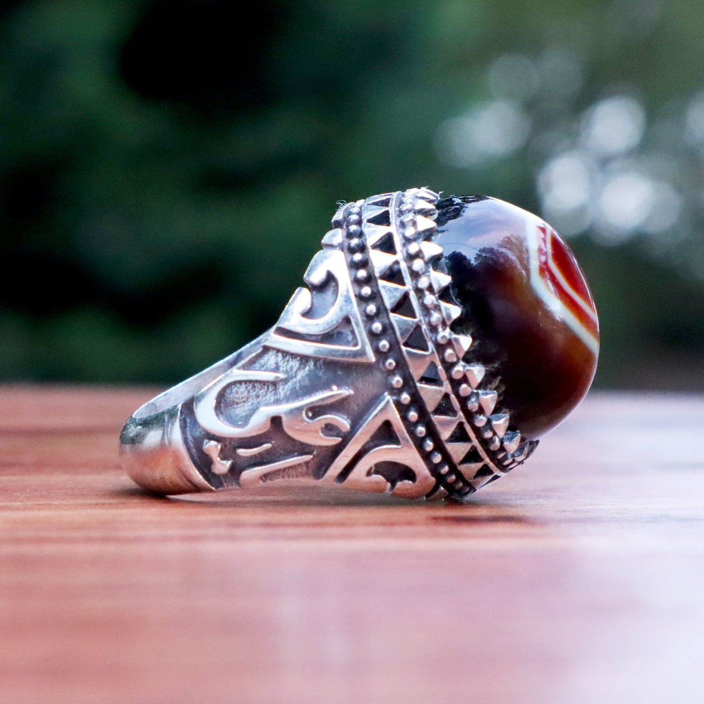 Yemeni Sulemani Aqeeq Ring | Sterling Silver 92.5 | US Size 10.5 - AlAliGems