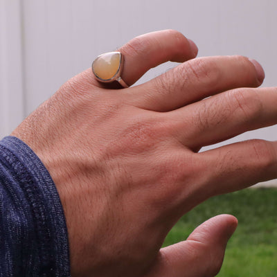 Handmade Persian Sterling Silver Teardrop Ring For Ladies | Natural Australian Opal Stone Ring | US Size 9 - AlAliGems
