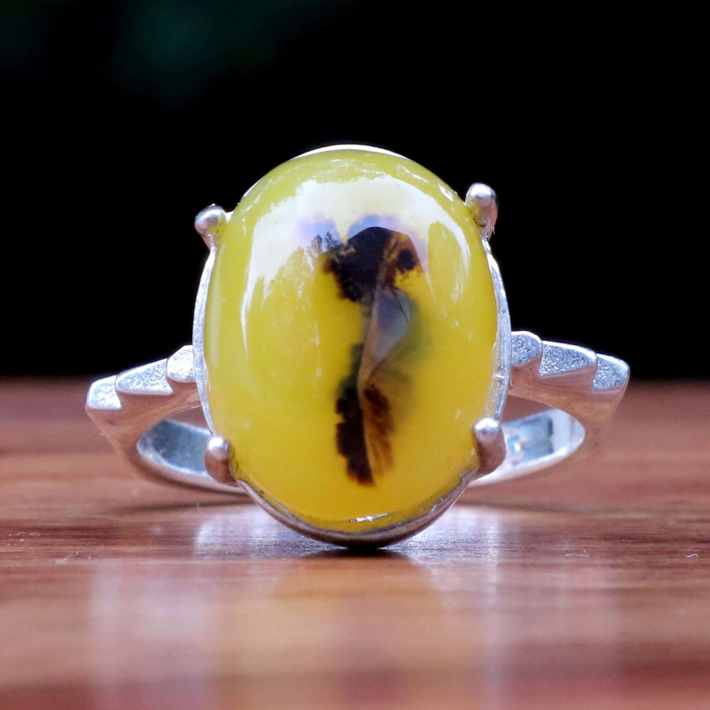 Mosawar Akik Stone Ring For Women | Natural Yellow Yemeni Aqeeq Ring For Ladies Sterling Silver | US Size 8 - AlAliGems