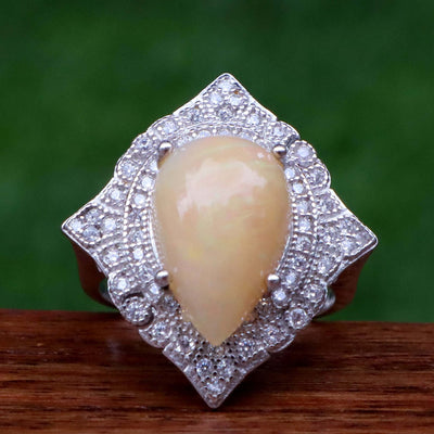 Handmade Persian Silver Ring For Ladies | Natural Opal Gemstone | US Size 8 - AlAliGems