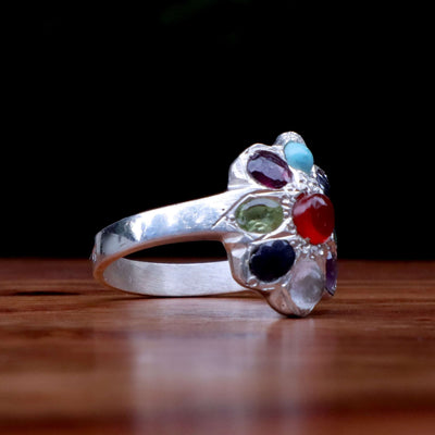 Multi Stone Silver Aqeeq Ring for Ladies with Yemeni Red Aqeeq, Dur e Najaf, Feroza, Hadeed e Chini, Emerald, Ruby, Peridot, Amethyst, Sapphire | US Size 9, 9.5, 10 - AlAliGems