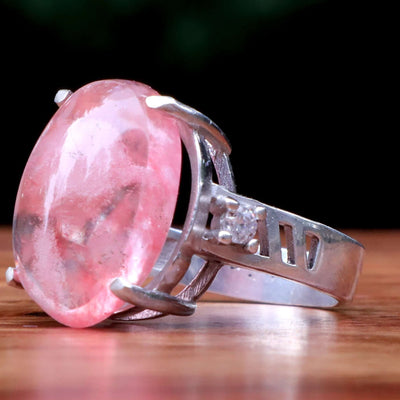 Handmade Persian Silver Ring For Women | Natural Pink Quartz Ring | US Size 7.5 - AlAliGems