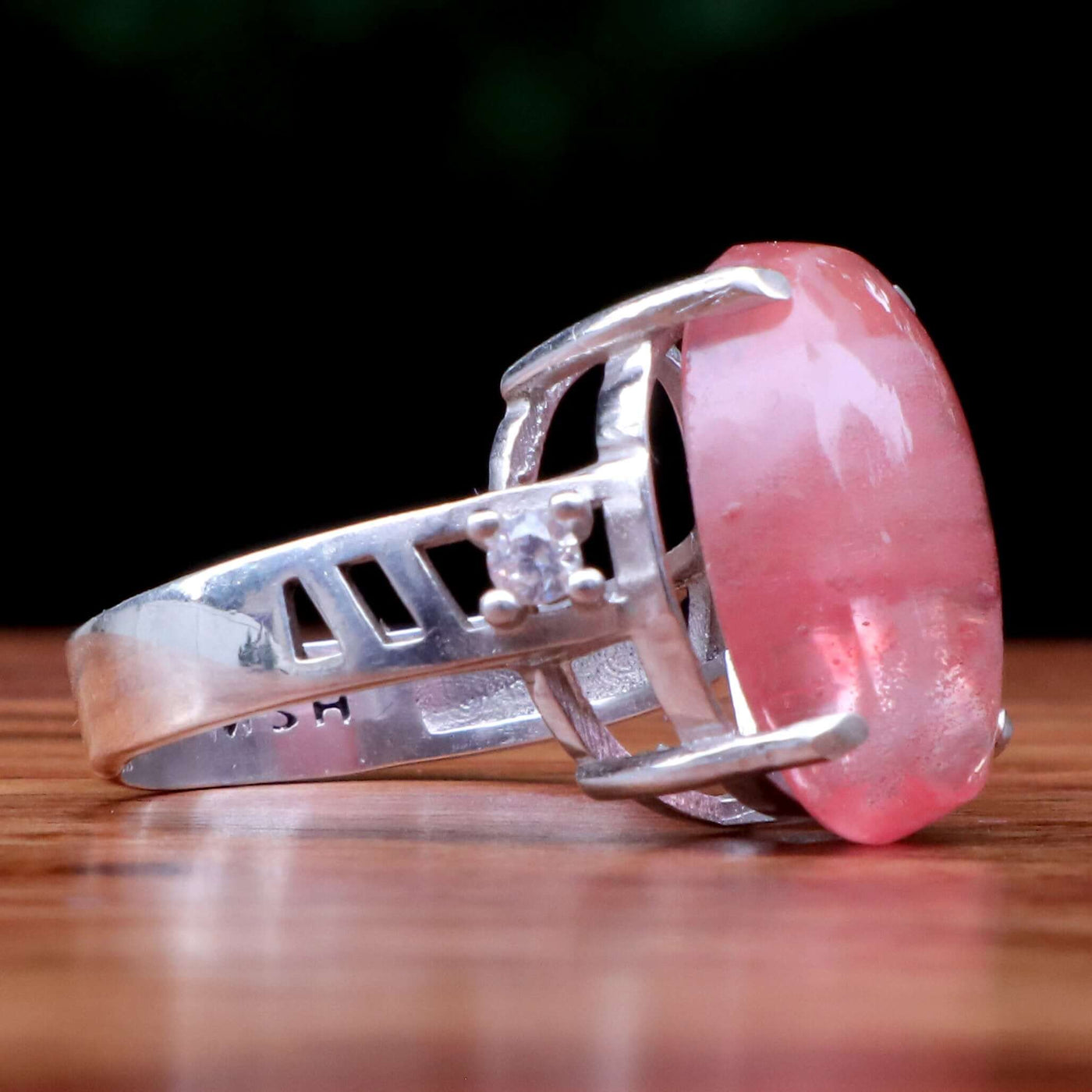 Handmade Persian Silver Ring For Women | Natural Pink Quartz Ring | US Size 7.5 - AlAliGems