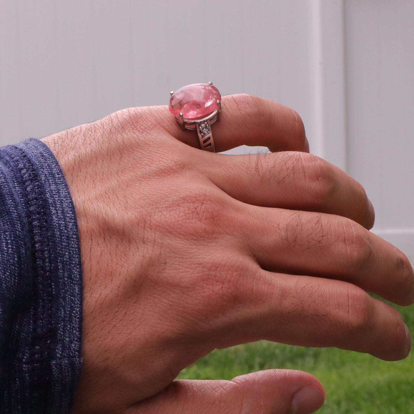 Handmade Persian Silver Ring For Women | Natural Pink Quartz Ring | US Size 7.5 - AlAliGems