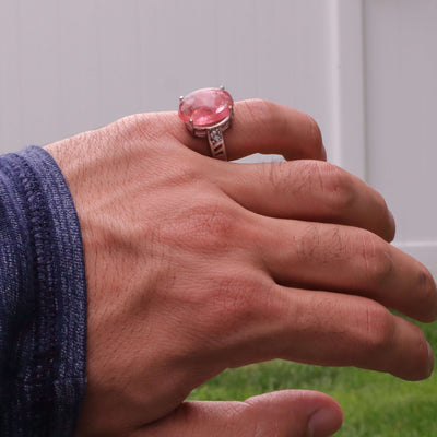Handmade Persian Silver Ring For Women | Natural Pink Quartz Ring | US Size 7.5 - AlAliGems