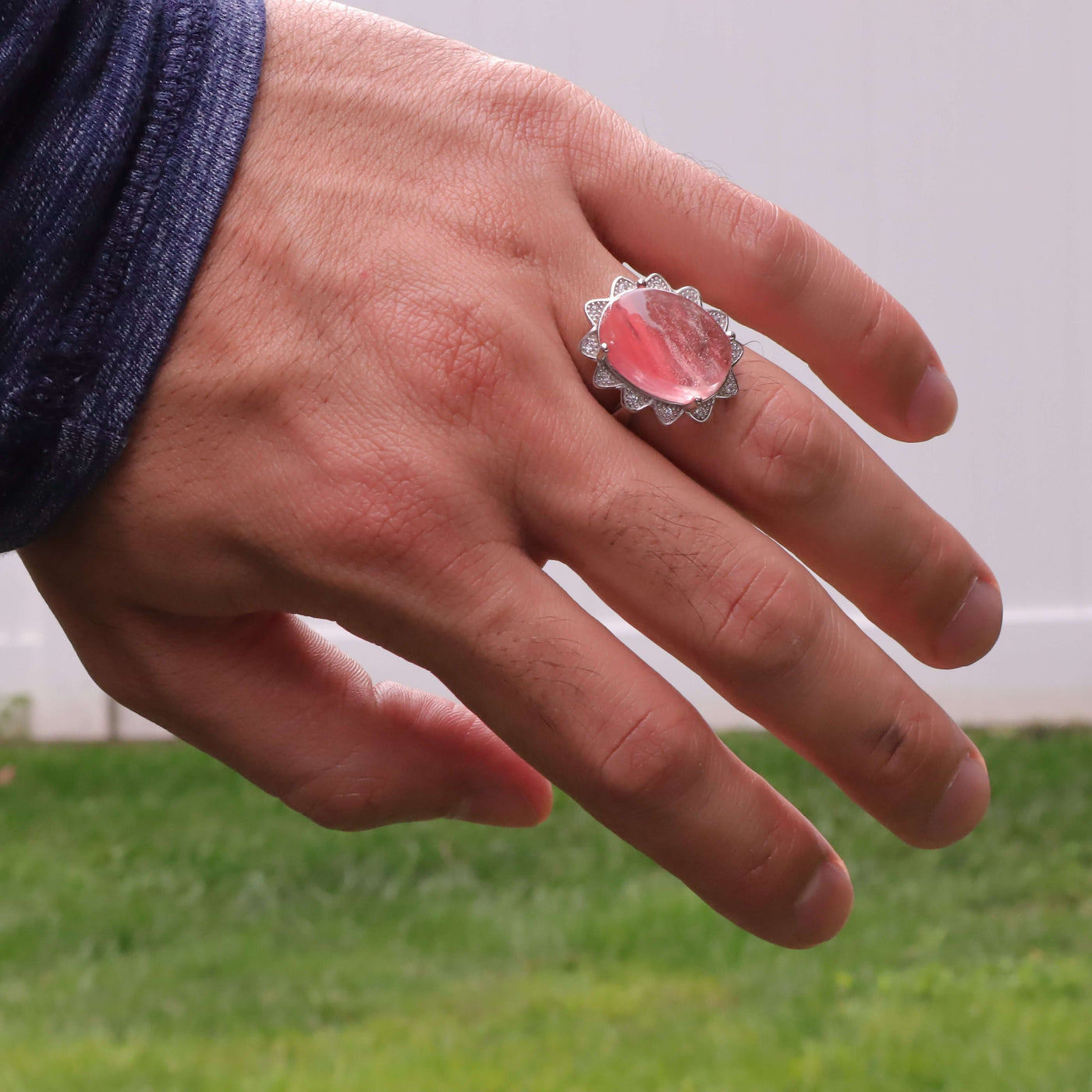Handmade Persian Silver Ring For Women | Natural Pink Quartz Ring | US Size 8 - AlAliGems