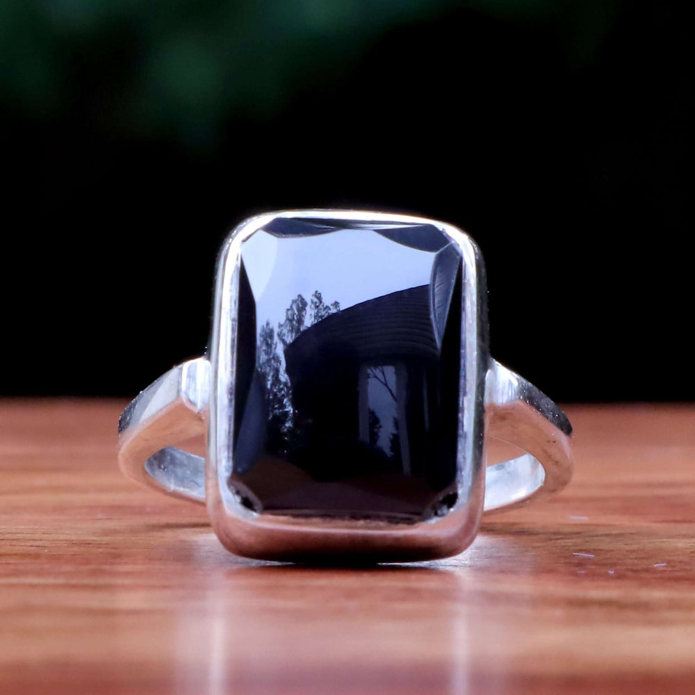 Black Akik Stone Ring For Women | Natural Yemeni Aqeeq Ring For Ladies Sterling Silver | US Size 6.5 - AlAliGems